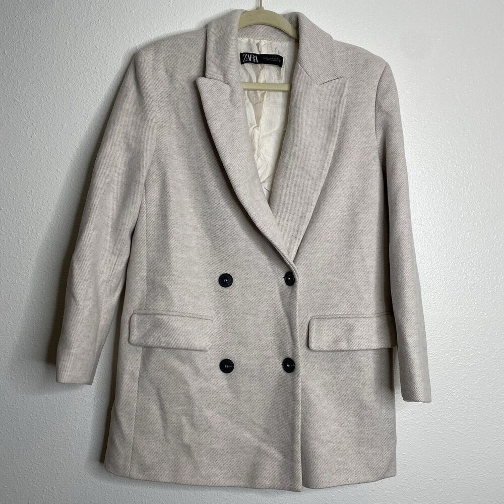 ZARA DOUBLE BREASTED BLAZER SAND Size XS - Picture 1 of 5